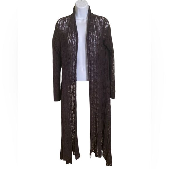 VTG Moda International Pointelle Knit Cardigan Chocolate Brown Baby Mohair Wool - Picture 1 of 12